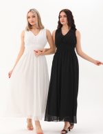 Şifon Kruvaze Uzun Elbise