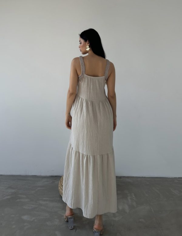 Yakası Nakışlı Elişi Boncuk İşlemeli Elbise