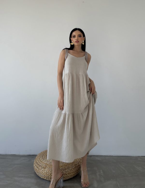 Yakası Nakışlı Elişi Boncuk İşlemeli Elbise