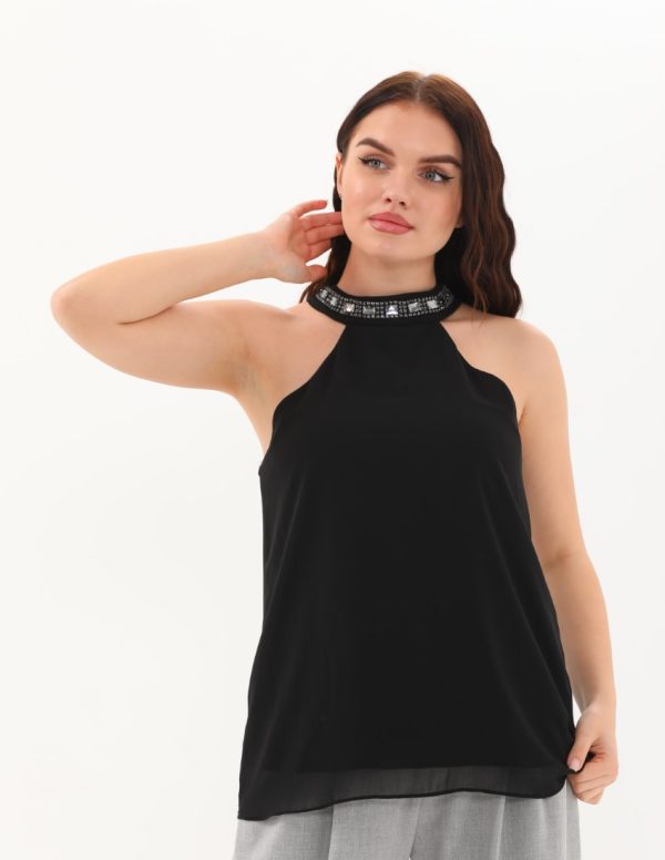 Yakası Taş İşlemeli Bluz