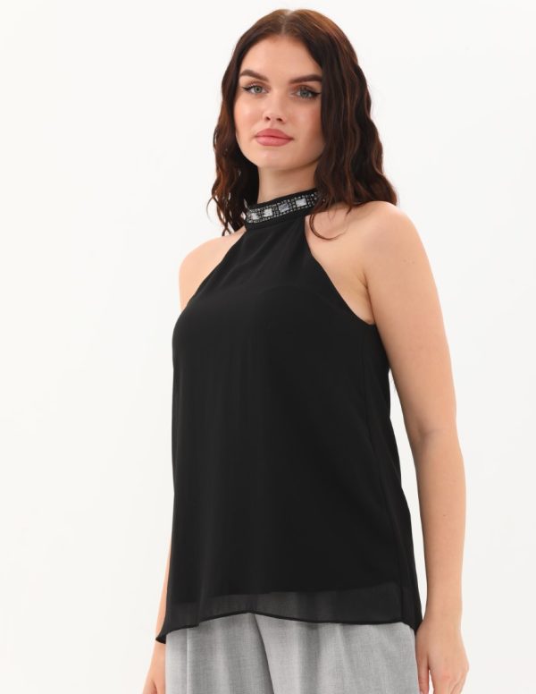 Yakası Taş İşlemeli Bluz