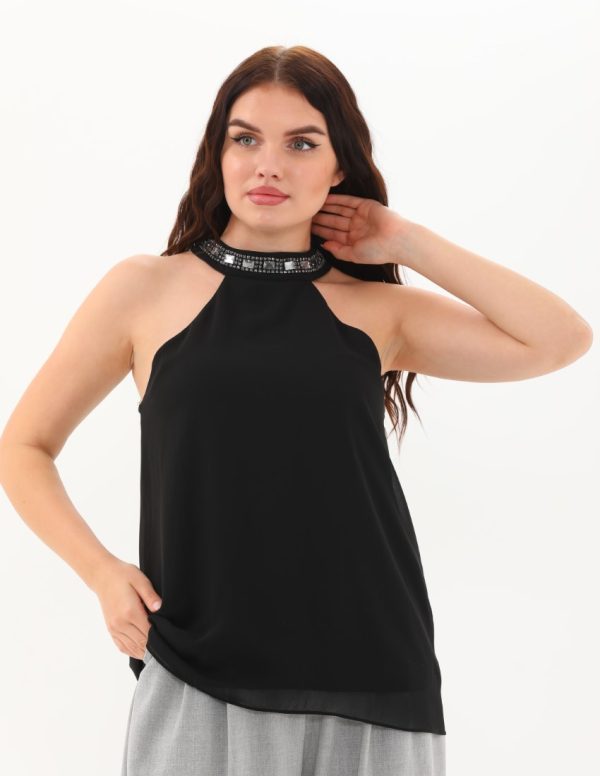 Yakası Taş İşlemeli Bluz