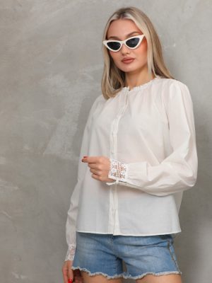 Yakası Ve Manşeti Dantel Detaylı Bluz (4)