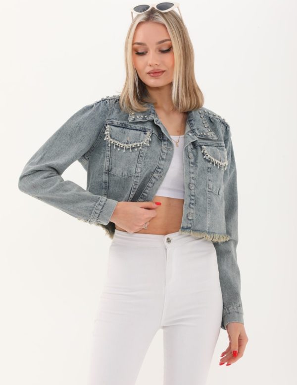 Yakası ve Robası Taşlı Cep Kapağı Zincirli Ceket