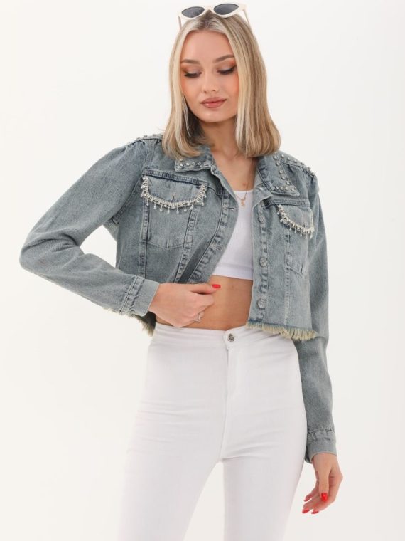 Yakası ve Robası Taşlı Cep Kapağı Zincirli Ceket