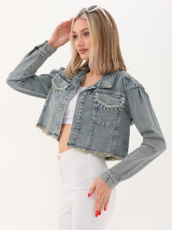 Yakası ve Robası Taşlı Cep Kapağı Zincirli Ceket