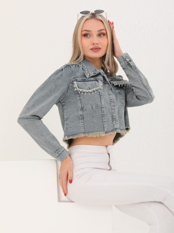 Yakası ve Robası Taşlı Cep Kapağı Zincirli Ceket