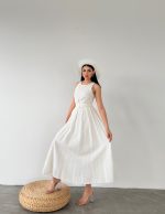 Beli Kemerli Büzgülü Uzun Elbise