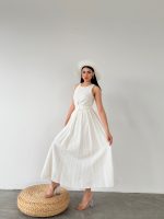 Beli Kemerli Büzgülü Uzun Elbise