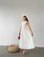 Beli Kemerli Büzgülü Uzun Elbise