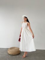 Beli Kemerli Büzgülü Uzun Elbise