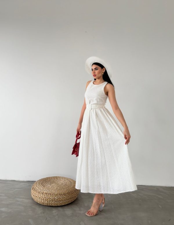 Beli Kemerli Büzgülü Uzun Elbise