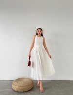 Beli Kemerli Büzgülü Uzun Elbise