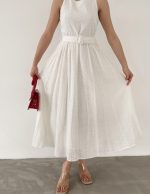 Beli Kemerli Büzgülü Uzun Elbise