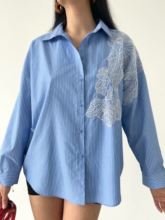 Çizgili Aplike Gömlek