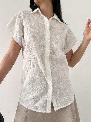 Düşük Kollu Vual Güpür Bluz