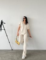 V Yaka Düşük Kol Bluz