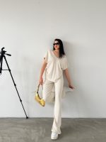 V Yaka Düşük Kol Bluz