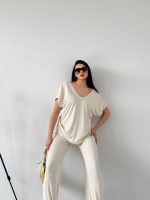 V Yaka Düşük Kol Bluz