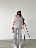 V Yaka Düşük Kol Bluz