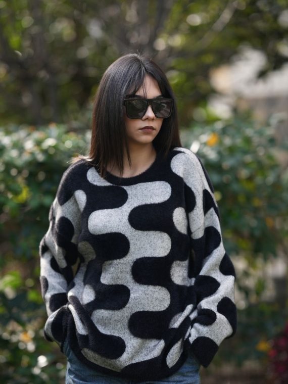 Bisiklet Yaka Jakarlı Kazak