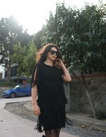 Katlı Saçaklı Süet Elbise