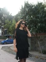 Katlı Saçaklı Süet Elbise