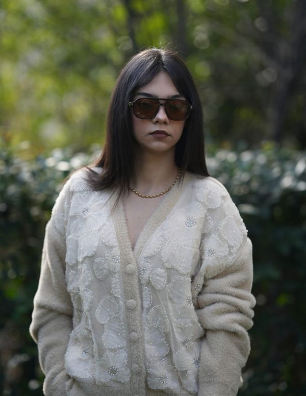 Tüllü Çiçekli Yumoş Hırka