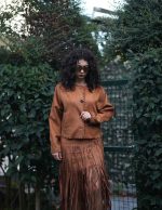 Uzun Saçaklı Süet Etek