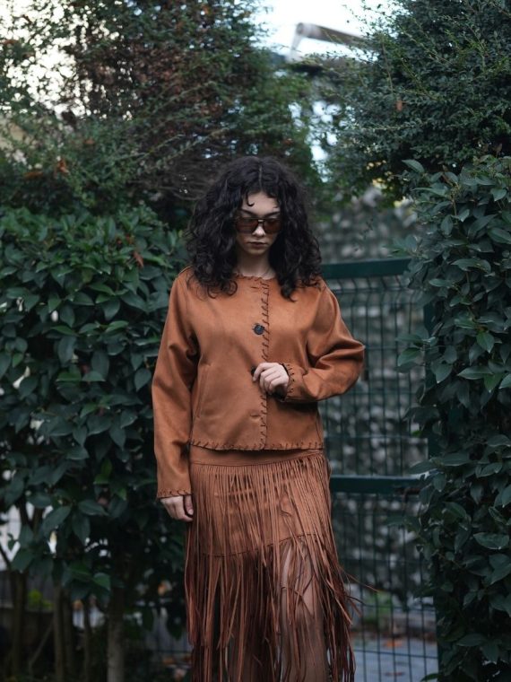 Uzun Saçaklı Süet Etek