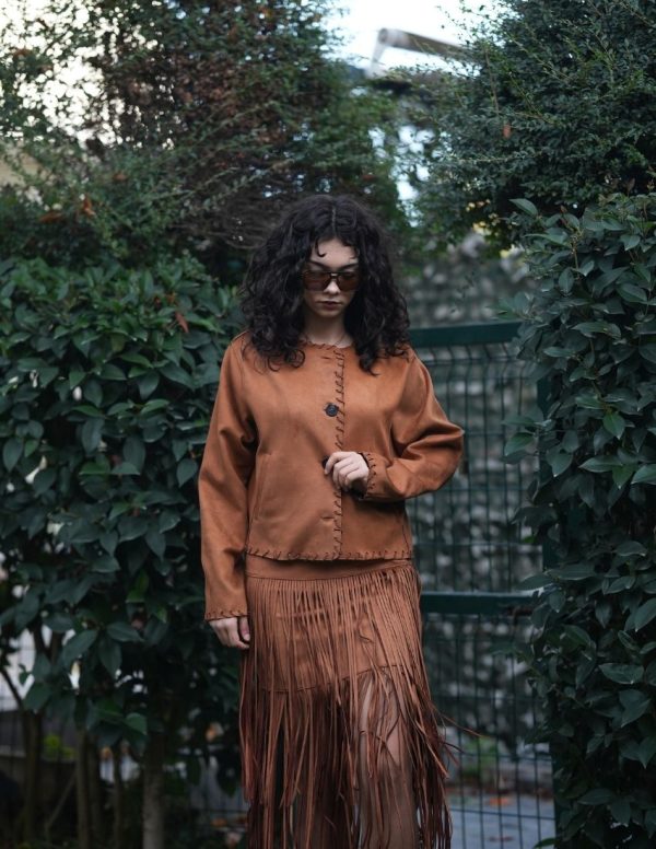 Uzun Saçaklı Süet Etek