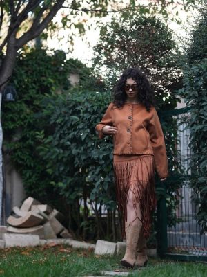 Uzun Saçaklı Süet Etek