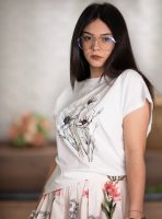 Çiçek Desen Varak Yaldızlı T-Shirt