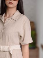 Kemerli Keten Uzun Elbise