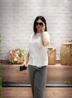 Önü Pileli Tokalı T-Shirt