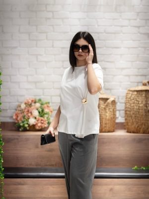 Önü Pileli Tokalı T-Shirt