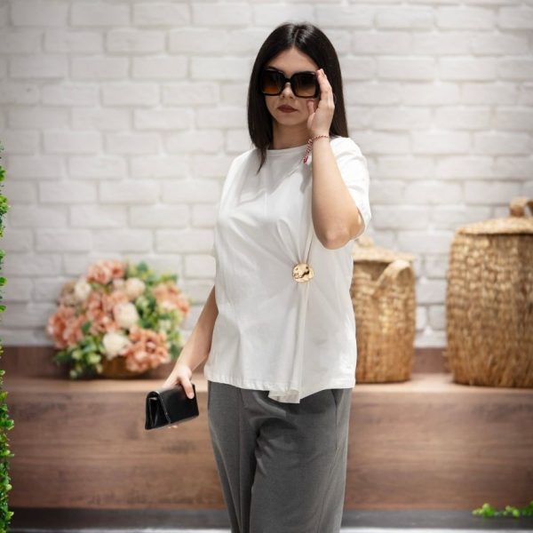 Önü Pileli Tokalı T-Shirt