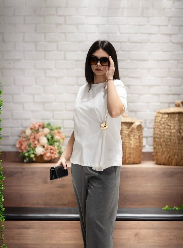 Önü Pileli Tokalı T-Shirt