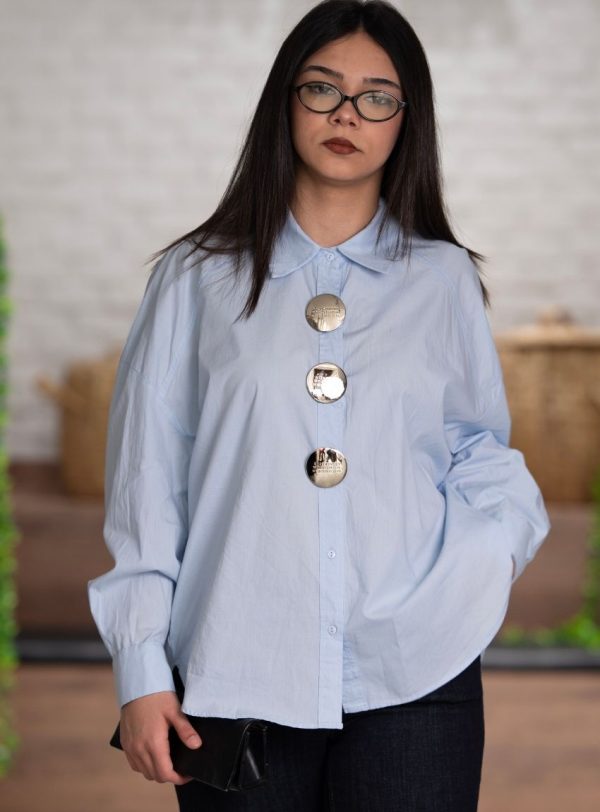 Önü Plaka Düğme Detaylı Gömlek